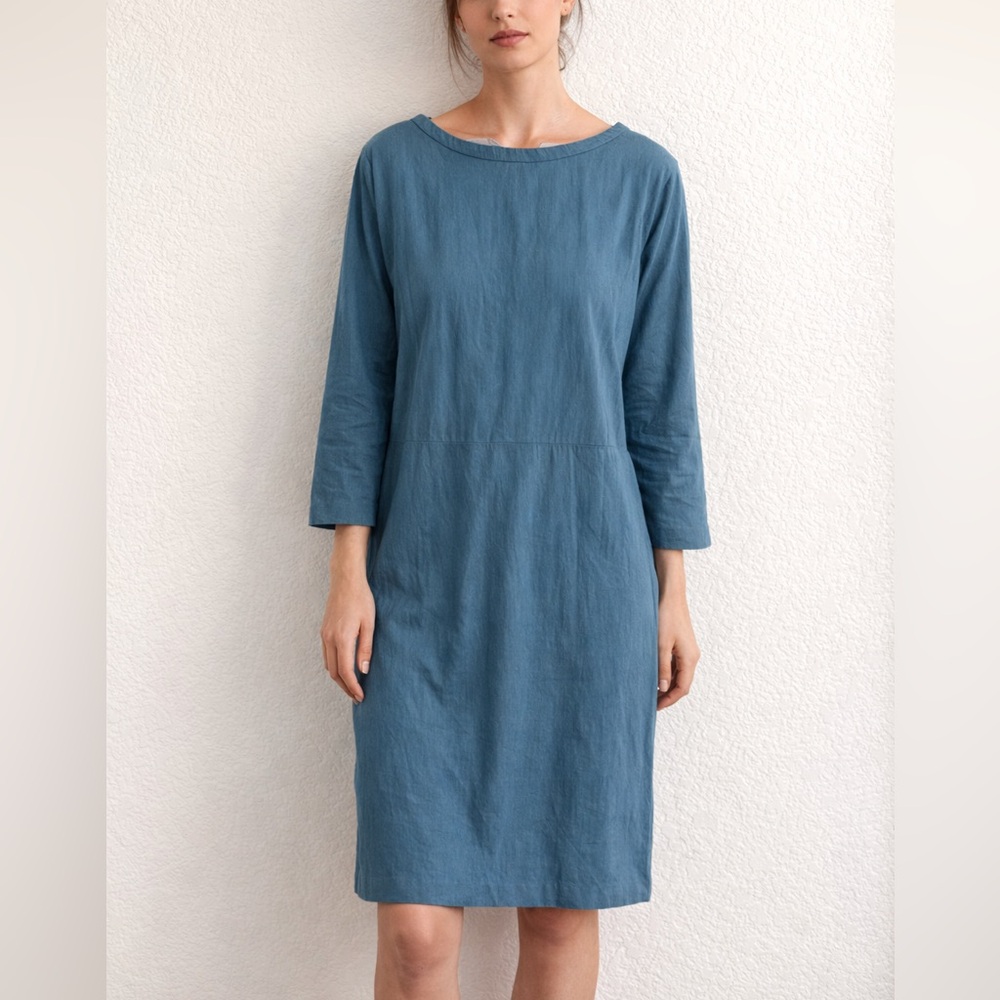 COS Lyocell Blue Mid Sleeve Sleeve Dress L